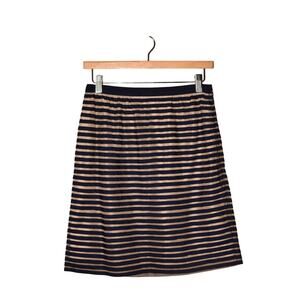 LELA ROSE $890 Navy Beige Ribbon Striped Straight Skirt Silk‎ Lining Size 4